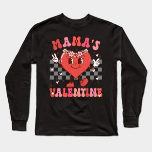 Retro Groovy Mama is My Valentine Cute Heart Boys Girls Kids Long Sleeve T-Shirt